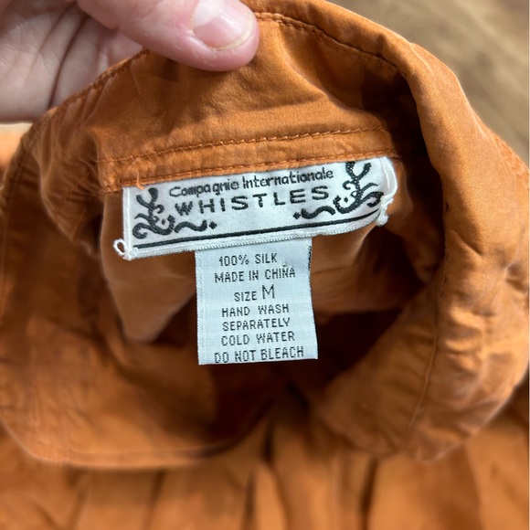 Whistles 100% Silk Orange Button Down Short Sleeve - Size Medium - Picture 3 of 5